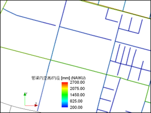 下水道データ読み込み後のGUI表示例（右）